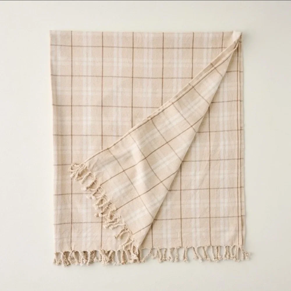 Magnolia Harmony Throw Turtledove Neutral Plaid‎ Cotton Fringed Christmas 2024
